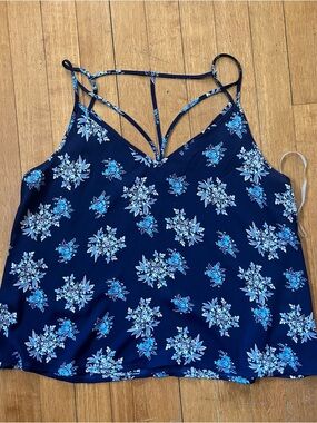 Lush Womems Small Navy Floral Strappy Cami Tank Top